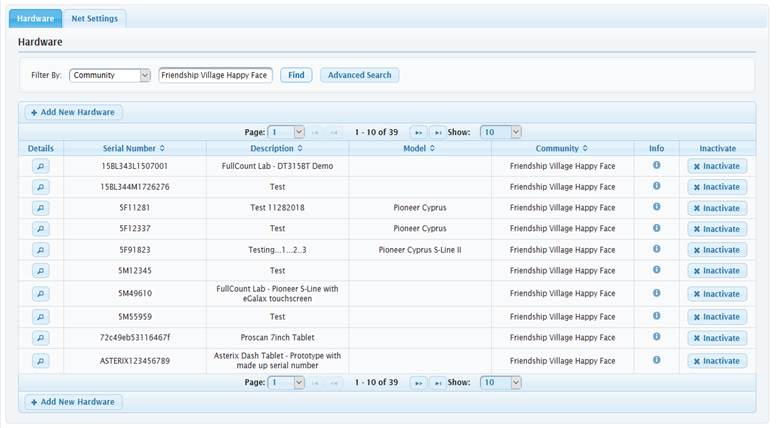 Device Management Hardware Table